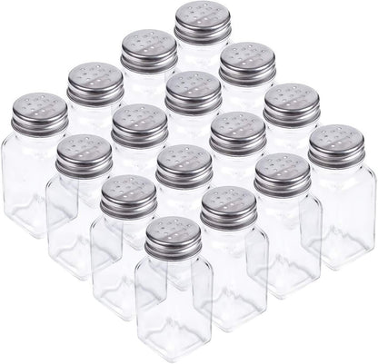 Tebery 16 Pack Clear Salt and Pepper Shakers Glass Set, Retro Style Glass Spice Shakers with Stainless Tops
