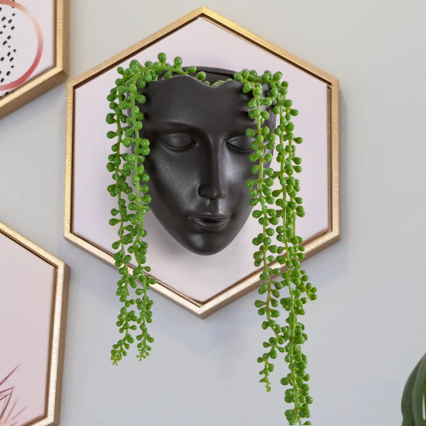 Notakia Face Planter Pot Wall Mounted Outdoor/Indoor Planter with Drainage for Succulents, Cactus, and Small Plants Unique Home Decor Gift for Friends and Family (Black)