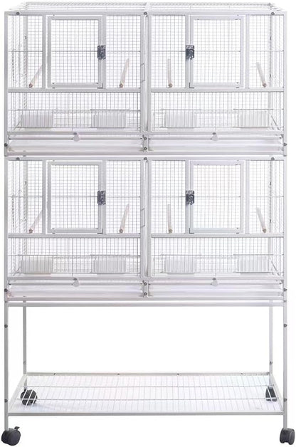 1F/2F/3F Stackable Center Divided Breeder Breeding Bird Flight Double Rolling Cage for Aviaries Canaries Cockatiels Lovebirds Finches Budgies Small Parrots. (White Vein, 2F)