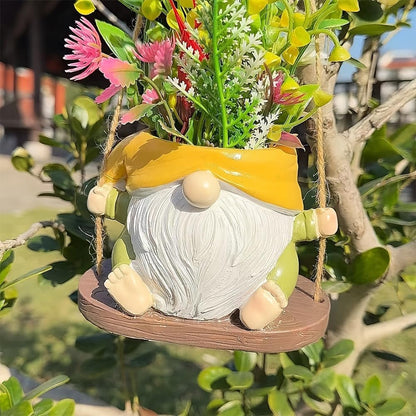 Tyenaza Swing Planter Pot, Hanging Planter Faceless Gnome Flowerpot Resin Hanging Planter for Use Weather Resistant Garden Decor Dwarf Figurine (Yellow Green)