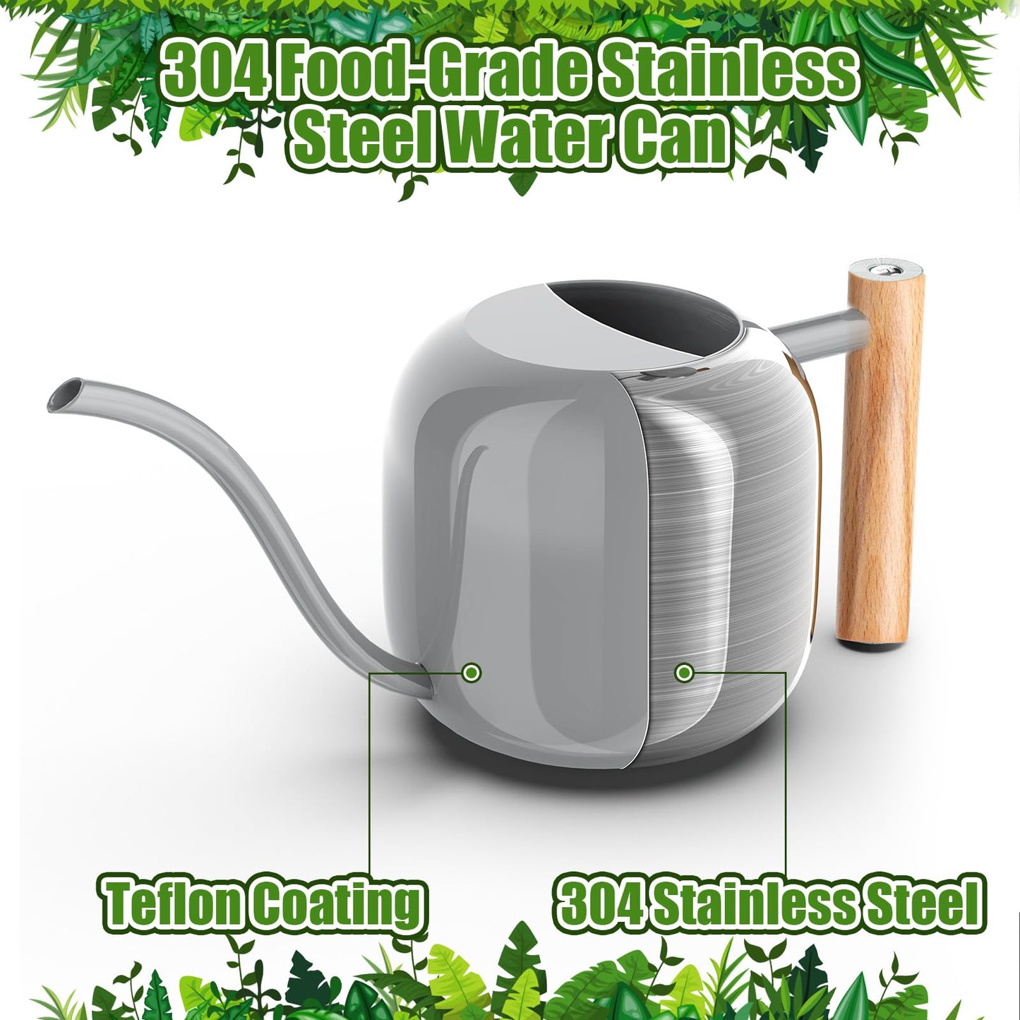 Green Moon Watering Can Indoor Plants 1.2L/41oz Elephant Gray Water Can Indoor Metal Small Water Can Pot with Long Spout for House Bonsai Plants Garden Flower Decorative