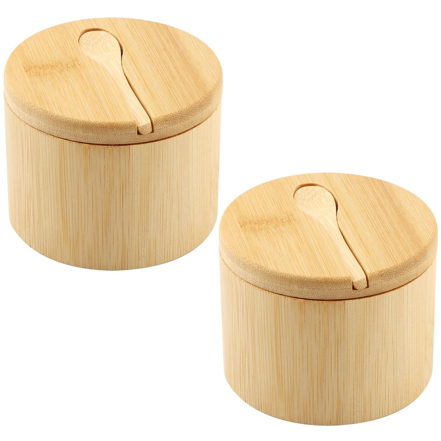 Bamboo Salt Cellar with Magnetic Swivel Lid & Spoon, 2Pcs Spice Box Bowl Storage Box Salt Container to Storage Pepper, Table Salt, Gourmet Salts, Spice, Sugar(SIZE:6 oz)