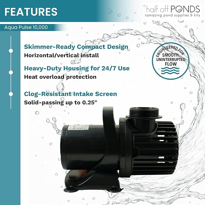 HALF OFF PONDS Submersible Water Pump, 10,000 GPH Pond Pump with 200FT Power Cord and 31FT Max Head, 720W Ultra Quiet Energy Efficient Pump for Koi Pond, Fountain, Waterfall, Water Garden, Skimmer