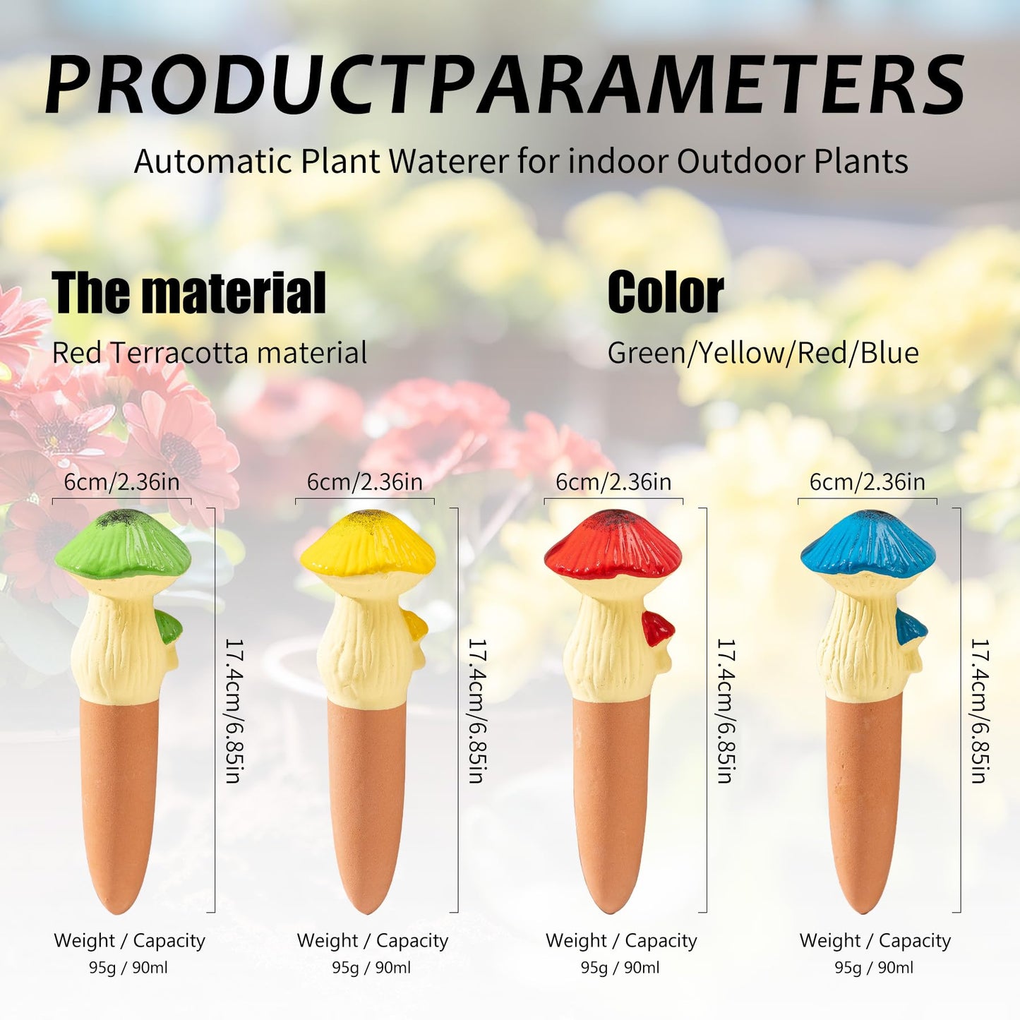 LumDecor 4 Pack Watering Globes - Terra Cotta Watering Spikes for Indoor Plants, Handcrafted Mushroom Shape Self Watering Devices with Slow Release System, Plant Water Bulbs for Vacation & Outdoor Pot