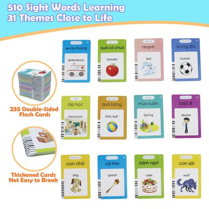 MAYAPHILOS 510 Sight Words Vietnamese and English Talking Flash Cards, Vietnamese Early Education Card, Learn Vietnamese for Kids, Vietnamese Learning Cards for Toddlers Birthday Gifts