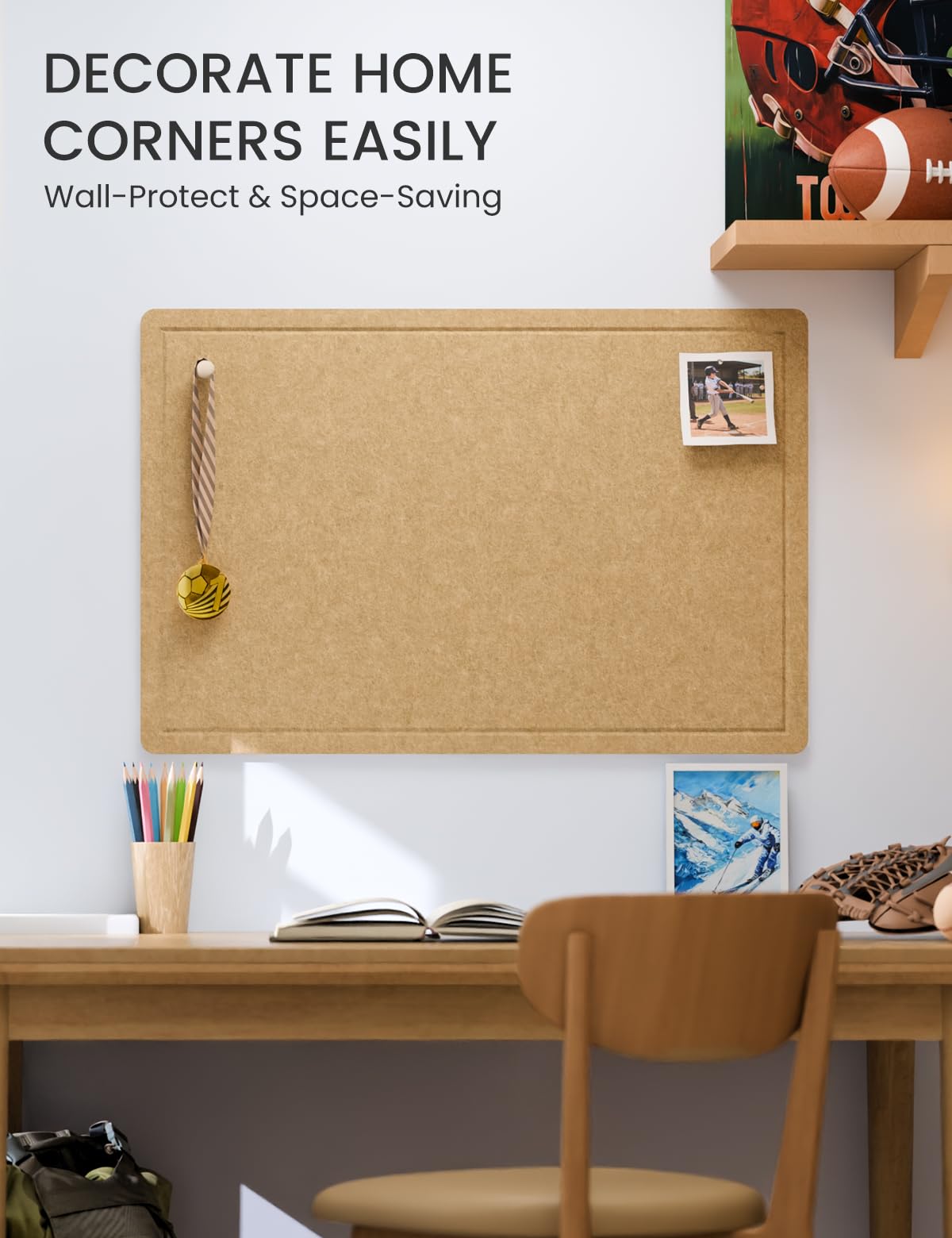 Fluxynara Bulletin Board,35.4" x 23.6" Cork Board Alternative with 12 Safe Removable Adhesive Tabs, Foldable Felt Pin Board for Home Office, Classroom, Bedroom,Entryway for Walls—Mustard Yellow