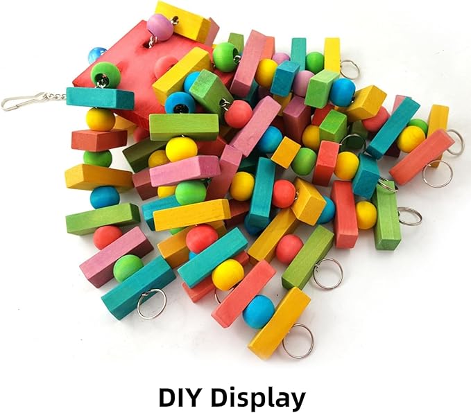 Bird Toys, Wood Wooden Colored 300pcs Parrot Toys for Large Birds, Multicolored Natural Wooden Blocks,African Grey Parrots, Macaws, Cockatoos,Parrot chew Toys, Aviary DIY Hanging Toys