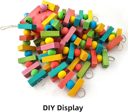 Bird Toys, Wood Wooden Colored 300pcs Parrot Toys for Large Birds, Multicolored Natural Wooden Blocks,African Grey Parrots, Macaws, Cockatoos,Parrot chew Toys, Aviary DIY Hanging Toys