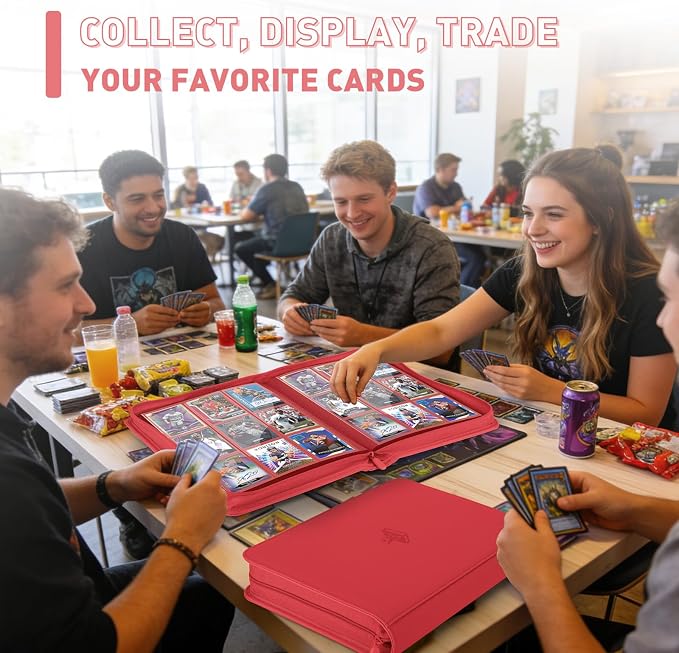 Trading Card Binder 9 Pocket, 360 Pockets Double-Sided Card Album, Premium PU Leather Zipper Card Holder for MTG, TCG, Sports & Game Cards, Must-Have for Collectors（Red）