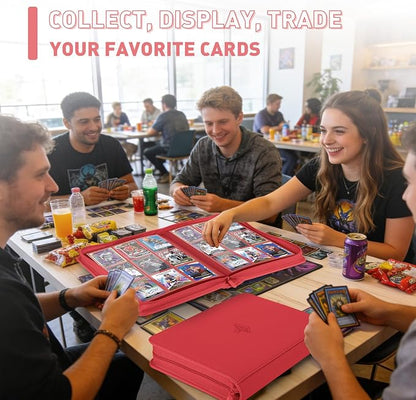 Trading Card Binder 9 Pocket, 360 Pockets Double-Sided Card Album, Premium PU Leather Zipper Card Holder for MTG, TCG, Sports & Game Cards, Must-Have for Collectors（Red）
