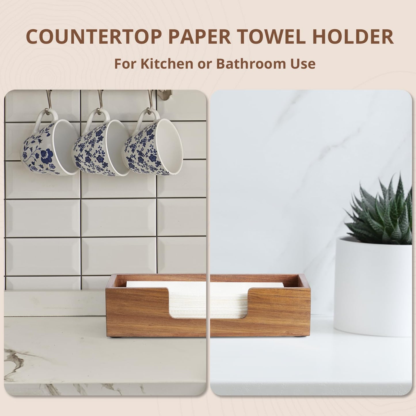 Paper Towel Dispenser Countertop, Acacia Wood Folded Paper Hand Towel Holder for Guest Bathroom, Commercial Tabletop Tissue Dispenser Tray for Multifold C-Fold, Z-Fold, Trifold