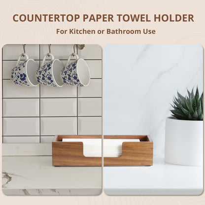Paper Towel Dispenser Countertop, Acacia Wood Folded Paper Hand Towel Holder for Guest Bathroom, Commercial Tabletop Tissue Dispenser Tray for Multifold C-Fold, Z-Fold, Trifold