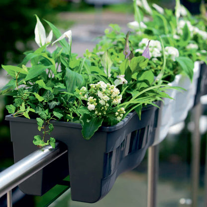 Ridge Rail Long Rectangular Flower Pot, Indoor/Outdoor Hanging Rail Planter Lightweight & Weatherproof Flower Box - Balcony Planters for Railing and Fence Patio, Deck 2 Pack (Grey)