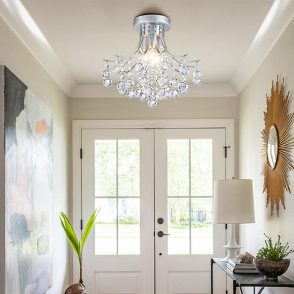 Bestier Modern Silver Crystal Semi-Flush Mount Chandelier, 13.5in D x 11.6in H, Requires 3 E12 Bulbs, for Dining Room/Bathroom/