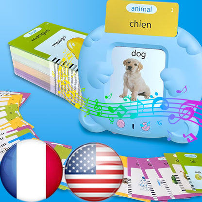 MoLingvora Bilingual Talking Flash Cards for Kids - Français French English Flashcards Children Adults, 510 Sight Words, ABC Alphabet, Pocket Speech for Toddlers, Audible Sensory Toys (French, Blue)