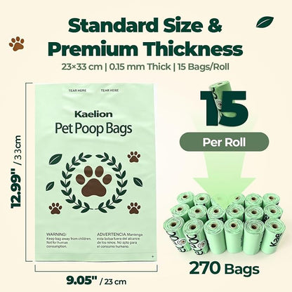 Certified Compostable Dog Poop Waste Bags-ASTM D6400&EN 13432 Compliant-270 Total Count,lavender fragrance Leakproof Dog Refill Rolls,15 Plant Based Compostable Poop Bags Per Roll (18 rolls)