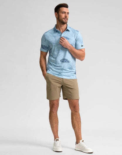 Obla Mens Golf Polo Shirts Short Sleeve Dry Fit Performance Moisture Wicking Casual Print Collared Golf Shirts for Men(Pink Stripe_M)