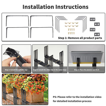 Deck Railing Planter Stand, Retractable Balcony Plant Holder for Window Box Planter, Handmade Steel Rectangular Flower Box Clip for Windowsill, Garden, Patio Fence, Front Porch