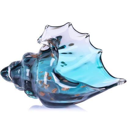 Sea Glass Art Figurines Hand Blown Conch Shell Sculpture, Green Glass Decor Creative Seashell Statue - for Coastal Room Knick Knacks, Home Kitchen Decorations Above Cabinets