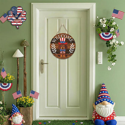 SYBOYEGE Animal-Shaped Round Interchangeable Welcome Sign, Interchangeable Door Sign with Magnetic Accessories & Detachable Hats and Clothes, Interchangeable Seasonal Decor for Easter, Valentines Day (Blue, MZ993A)
