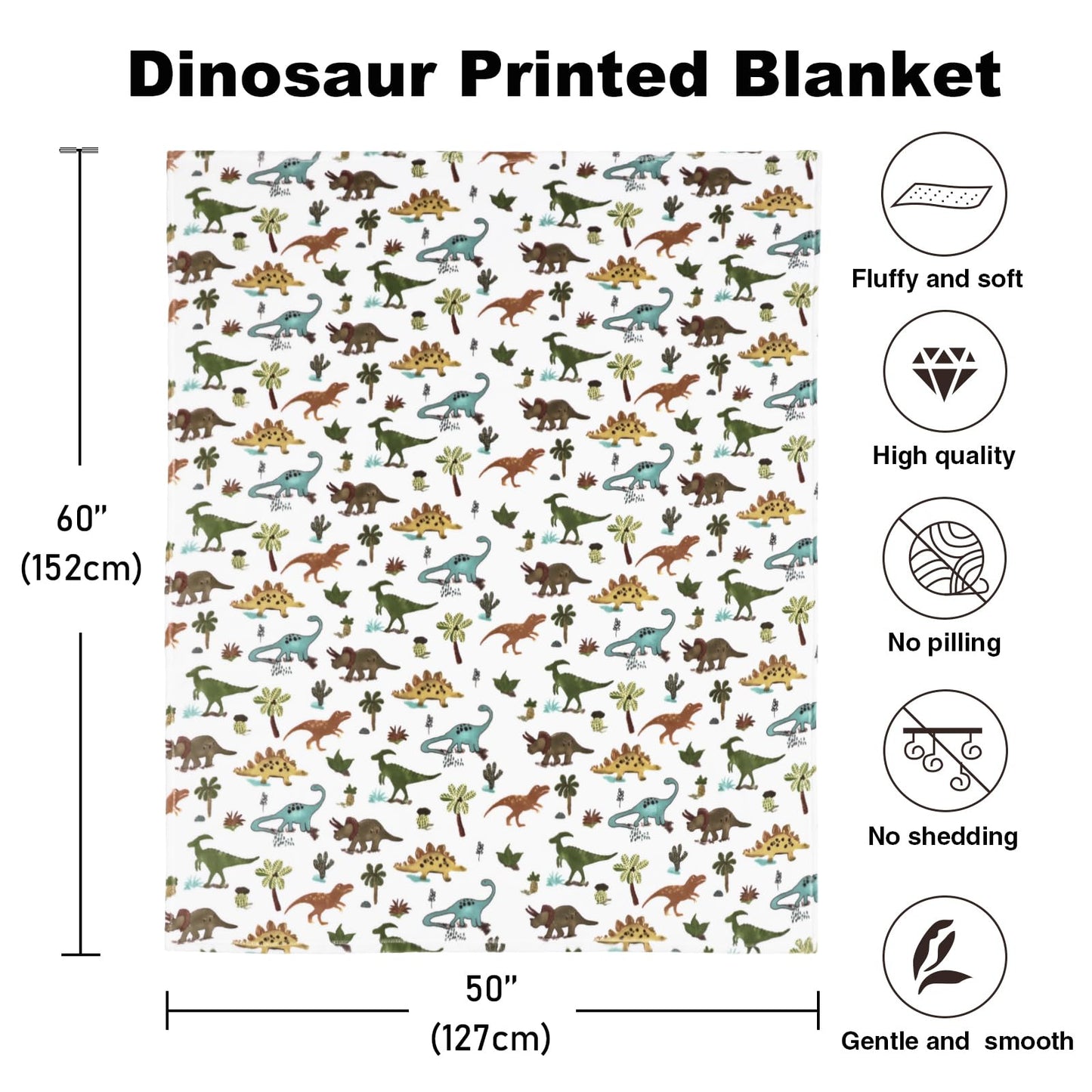 VigorSpring Dinosaur Blanket for Boys - 50"x60", Cozy Soft Plush Kids Throw Blanket for Boys Toddler, Ideal Home Party Decor & Gift for Christmas Halloween Birthday Easter