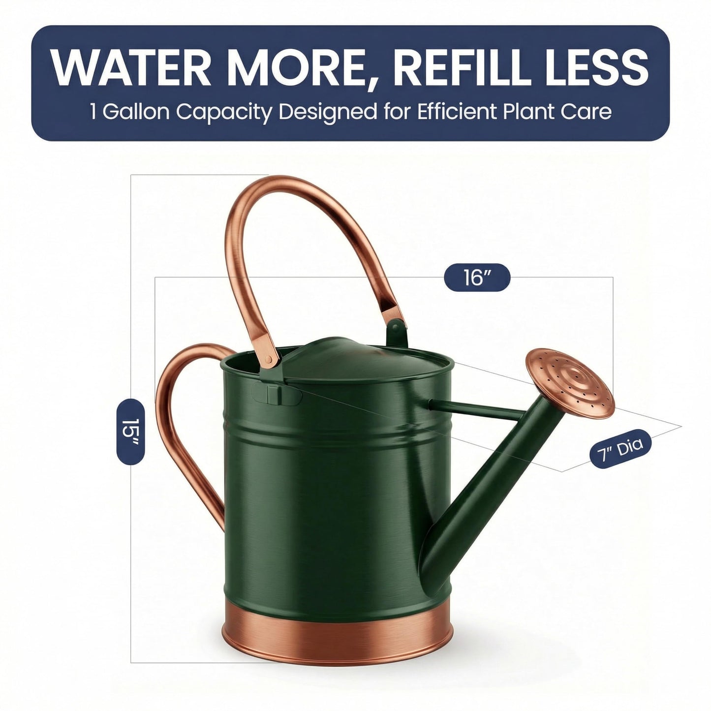 Gardenised 1 Gallon Galvanized Metal Watering Can with Removable Long Spout & Sprinkler Head for Indoor & Outdoor Use Ideal for Garden Flowers Plants Houseplants Modern Home Accessories, Green/Copper