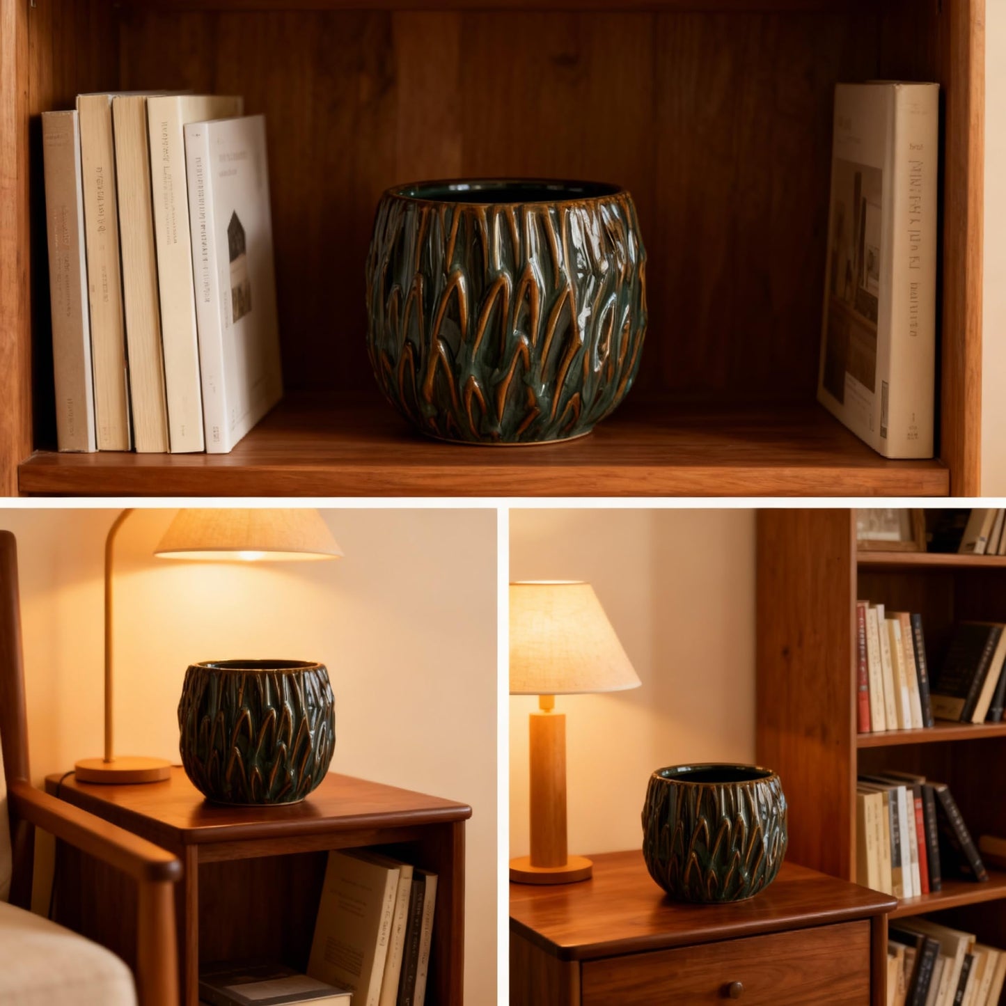 YIOXIN Ceramic Planter,Small Planter,Cute Succulent Garden Pot,Indoor and Outdoor Universal Plant Pot,Small Pot Without Drainage Hole,Home and Office Decoration, (Dark Green)