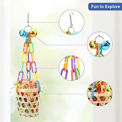 Wontee Bird Colorful Shredding Crinkles Foraging Toys Natural Sola Ball for Parrots Cockatiels Conures Budgies Senegal (Bamboo Basket (2 Pack))