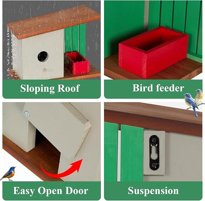 Wooden Bird House for Outside, Birdhouse for Finch,Robin,Bluebird and Other Garden Birds,Wildbird Nestingbox for Outdoor