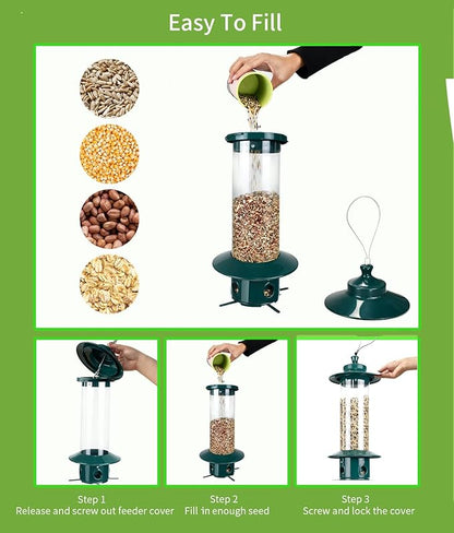 Squirrel Proof Bird Feeders for Outdoor: 4.8LB Large Capacity Hanging Bird Feeder, Weight-Activated Mechanism Wild Bird Feeders, Chew-Proof Metal Birdfeeder for Finch Cardinal Chickadee