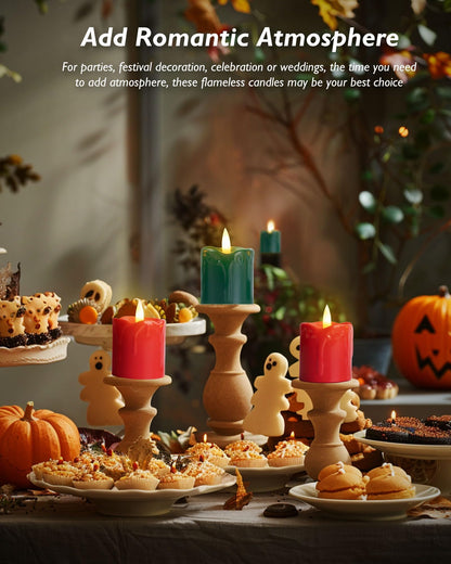 Homemory 2" x 2" Green & Red Timer Flickering Flameless Candles, 400+ Hour Battery Operated Votive Candles, 6Pack 3D Wick Electric Fake Candles for Party, Christmas, Halloween and Festival Celebration