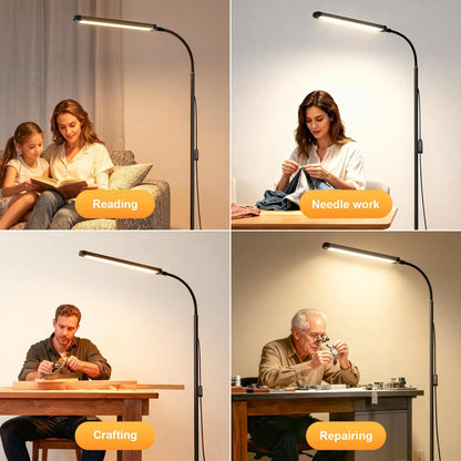Bright 12W LED Flicker-Free Eye Protection Dimming Floor Lamp,3000-6000k,Gooseneck adjustable Standing Reading Lamp for Living Room Bedroom Bedside Office Classroom Task Craft, Black Modern Light