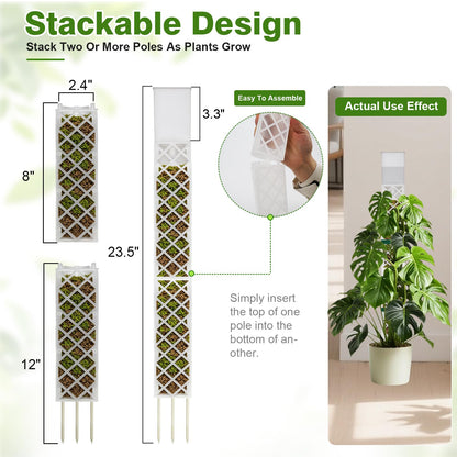 GJL Stackable D Shape Self Watering Moss Pole for Monstera,Plastic Sphagnum Moss Pole with Watering Dripper, Indoor Climbing Plant Support for Pothos & Philodendron