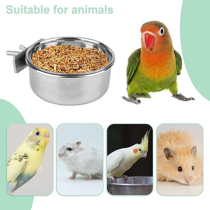Hypeety Stainless Steel Food Water Bowl for Pet Bird Crates Cages Coop Dog Cat Parrot Bird Rabbit Pet 2PCS (Small,3.9 * 1.9in)
