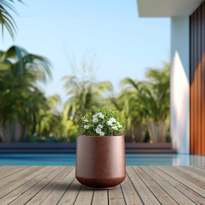 Kante 11.6" Dia Round Concrete Planter, Outdoor Indoor Large Plant Pots Containers with Drainage Hole and Rubber Plug for Home Garden Patio, Rusty