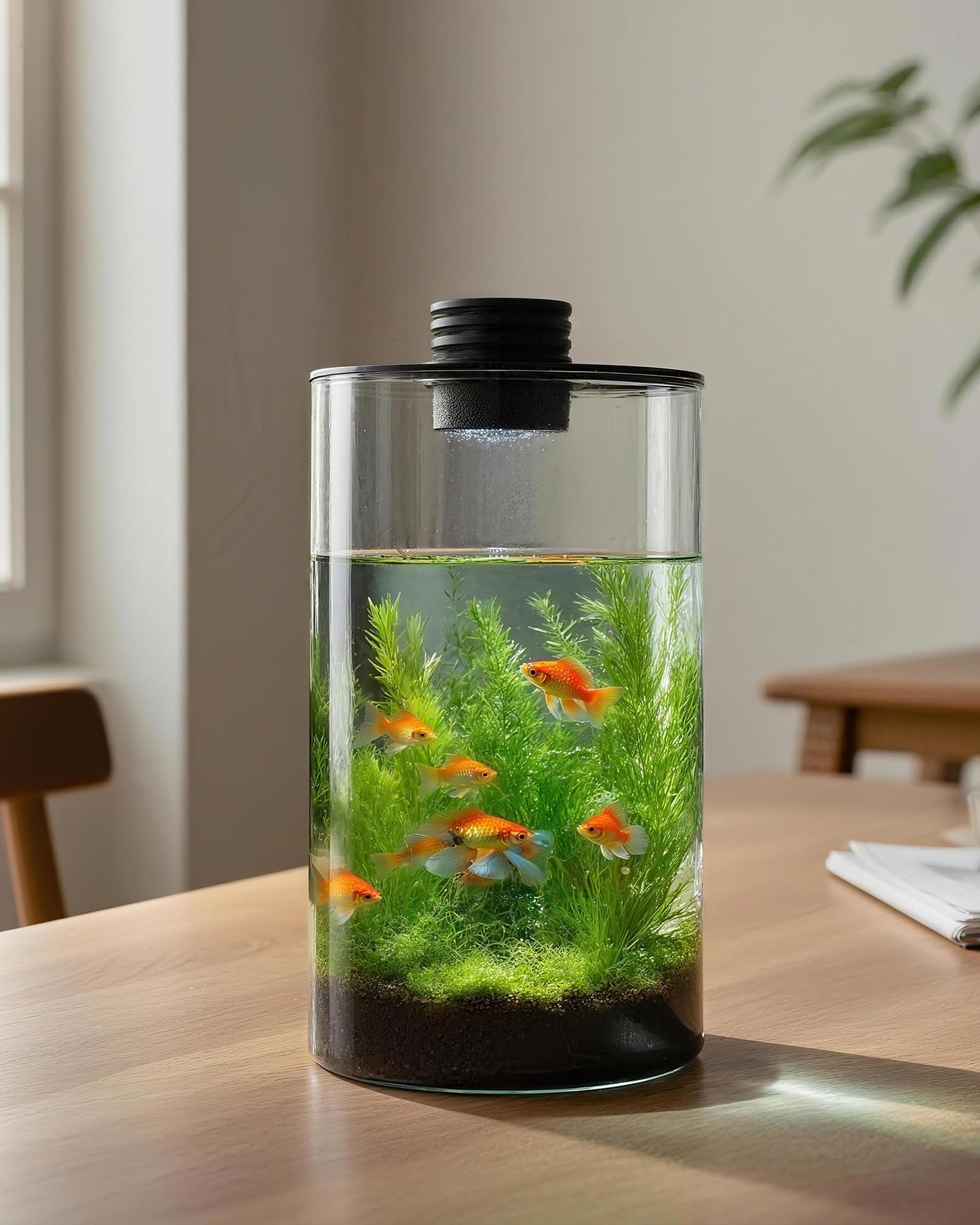 Desktop Glass Terrarium with Grow Light (9.8" H x 5.9" D) - for Succulents, Moss, Mini Gardens, Betta Fish Tanks, Mushroom Cultivation | Indoor Plant Growth | Office/Home Decor | Plant Lover Gifts