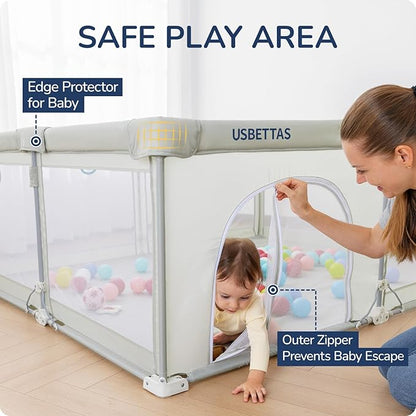 Foldable Baby Playpen, 1-Minute Setup, Lightweight Portable Playpen with Carry Bag, 59"x71" Indoor Outdoor Safty Play Yard for Babies & Toddlers, Beige