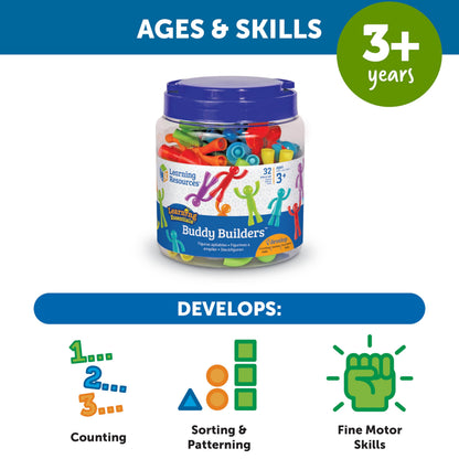 Learning Resources Buddy Builders, Fine Motor, Hand Eye Coordination Toy, 32 Pieces, Ages 3+