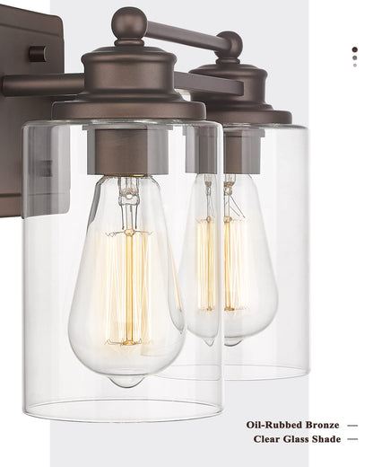 Vanity Lights for Bathroom, HWH Farmhouse 2 Light Vanity Wall Lamp with Oil-Rubbed Bronze Finish, Wall Lighting Over Mirror, Dressing Table, Powder Room, 5HLT63B-2W ORB