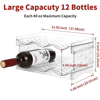 EZ COZY Wine Rack, 4 Tier Water Bottle Organizer for Cabinet, Stackable Clear Wine Holder for Pantry, Refrigerator, Countertop Organization (12 Bottles)
