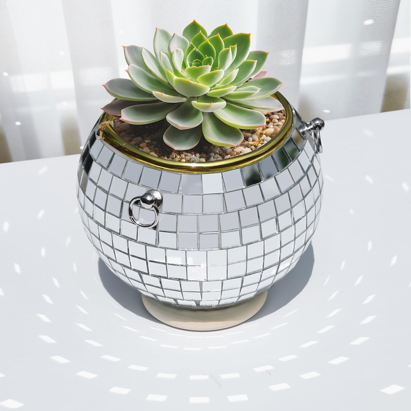 Axigundaone 2 Pcs Disco Ball Hanging Planter, 4 Inch Mirror Disco Ball Planters with Chain,Small Mirror Planter Hanging for Window, Desk