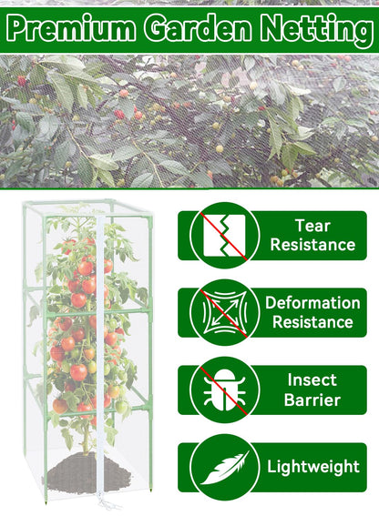 ZeeDix 43.3" x 16.1" Garden Bird Netting for Square Tomato Cage, 4 Pack Garden Mesh Barrier, Plant Covers Protect Tomatoes, Vegetables, Blueberry Bush from Birds & Pests