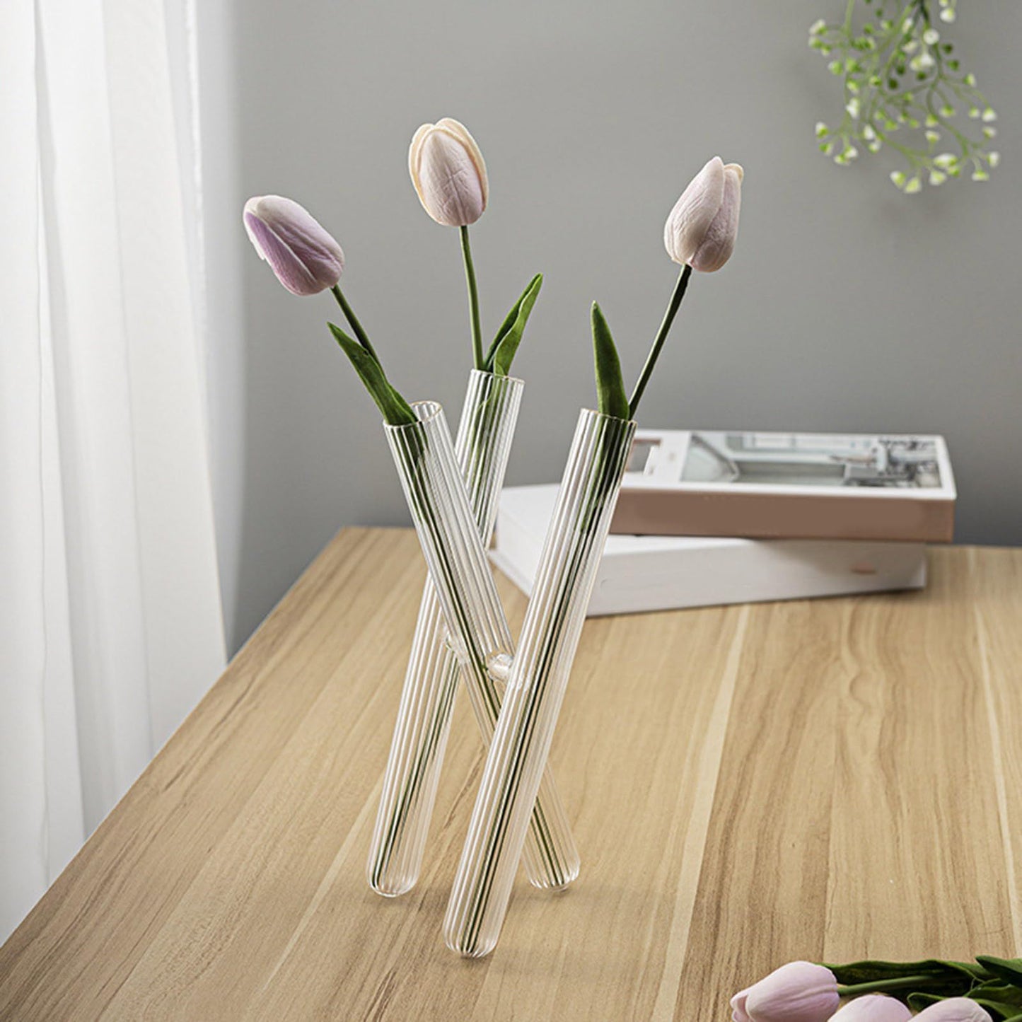 Glass Flower Vases 3/4 Tube Plant Terrariums for Hydroponic Plant Container Home Wedding Decorations Striped Glass Vases