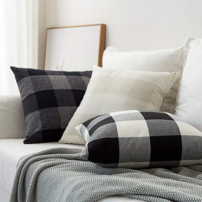 MIULEE Halloween Pack of 2 Farmhouse Buffalo Check Plaids Linen Throw Pillow Covers Soft Soild Decorative Home Decor Outdoor Cushion Case for Sofa Bedroom 18 x 18 Inch, Black and White