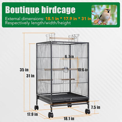 BestPet 35 inch Wrought Iron Bird Cage with Play Open Top and Rolling Stand,Large Parrot Cage Bird Cages for Parakeets,Cockatiel, Canary, Finch, Lovebird, Parrotlet,Pigeons (35 inch)