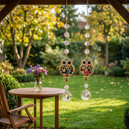2Pcs Rhinestones Owl Crystal Suncatcher for Windows Hanging, 15.7In Prism Sun Catcher with Chain and Hook,Rainbow Maker for Home Garden Ceiling,Christmas Birthday Wedding Party Owl Gifts