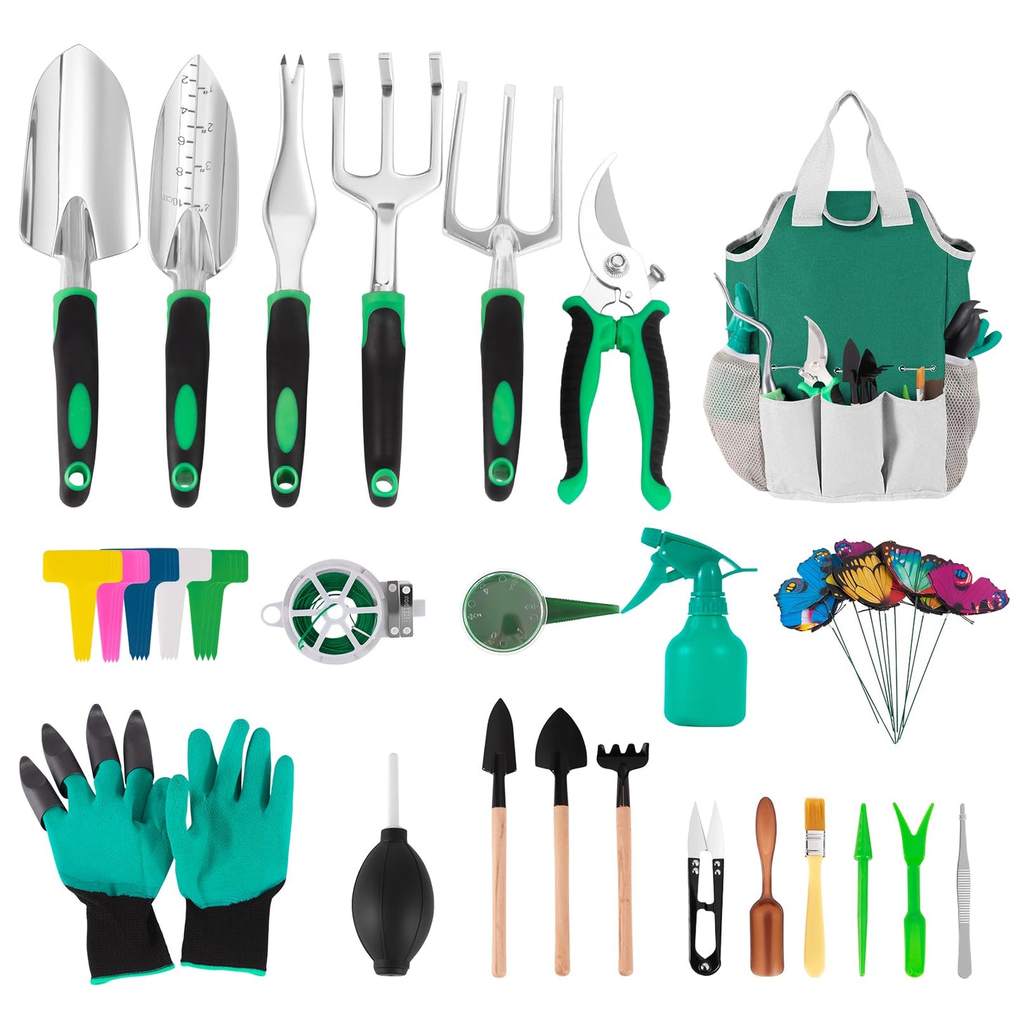 Garden Tool Set, Including 9 Succulent Tool Sets, 6 Large Heavy-Duty Aluminum Gardening Tools, with Gardening Tool Kit, Gloves, Watering Can, Fixing Line and Color Label，is Your Best Helper