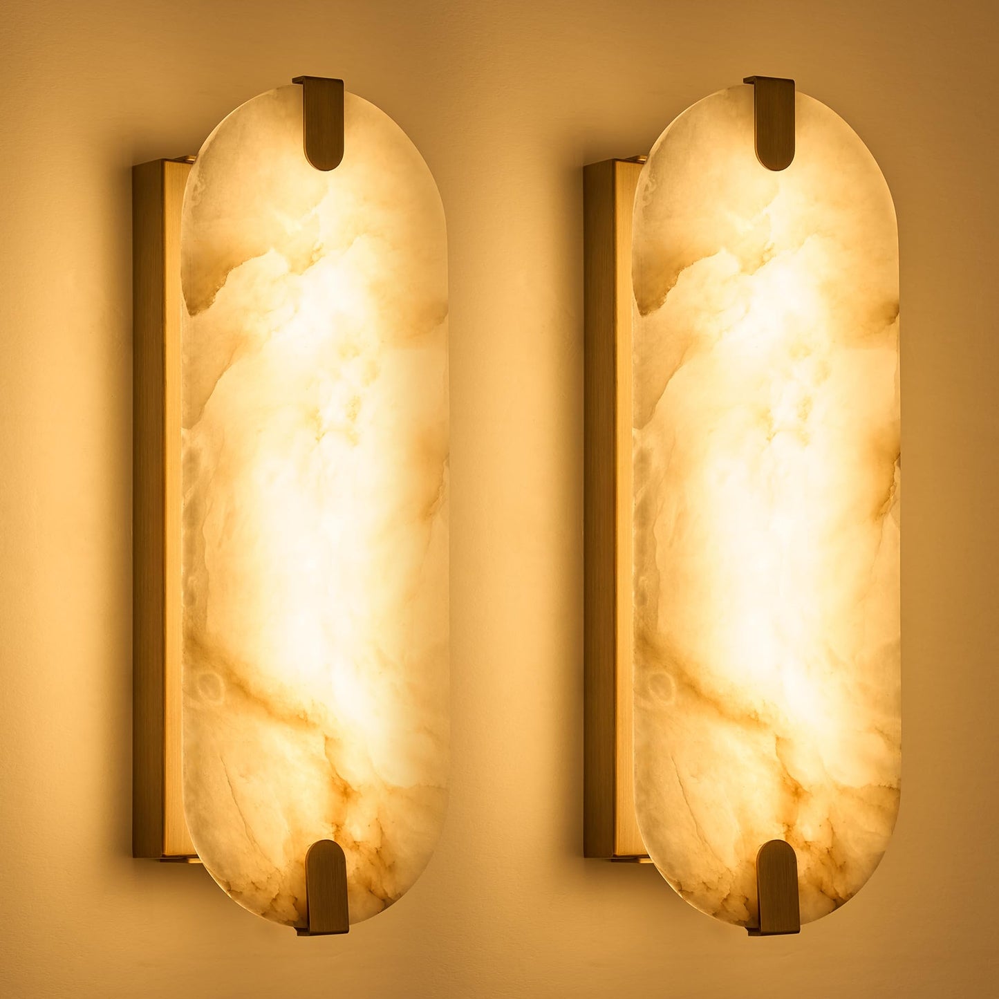 ZEROUNO Alabaster Wall Sconces, 14.2 inch Wall Sconce, Natural Marble Wall Sconces Wall Lighting Set of Two, Dimmable Light Fixtures for Bedroom Living Room Stairs Vanity Hallway Bedside