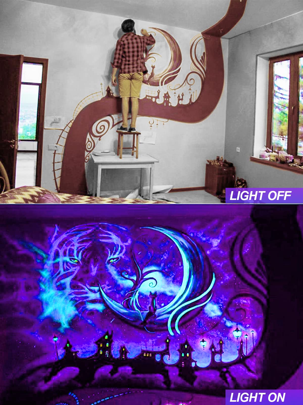 DOREIO Halloween 120V Blacklight Spotlight 15W Outdoor LED Landscape Lighting Dusk to Dawn Photocell Light Sensor with US Plug for Glow Dance Party, Body Paint, Fluorescent Poster, Neon Glow(1 Pack)