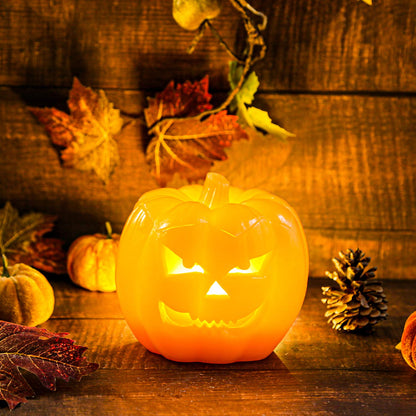 Halloween LED Jack-O-Lantern Pumpkin Lights Battery Operated, Scary Orang Pumpkin Halloween Flameless Flickering Real Wax Candle with Remote for Halloween Home Table Decoration（6'' Height